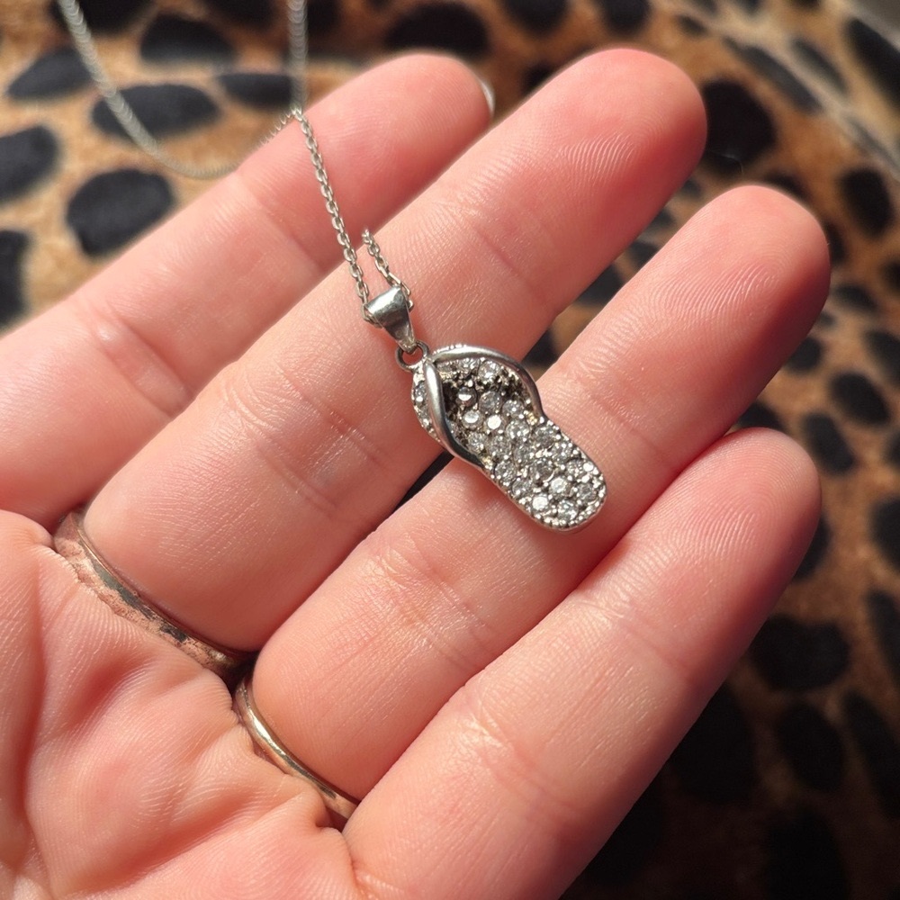 Unbranded 925 Sterling Silver Flip Flop Pendant Necklace Gems Women’s Jewelry